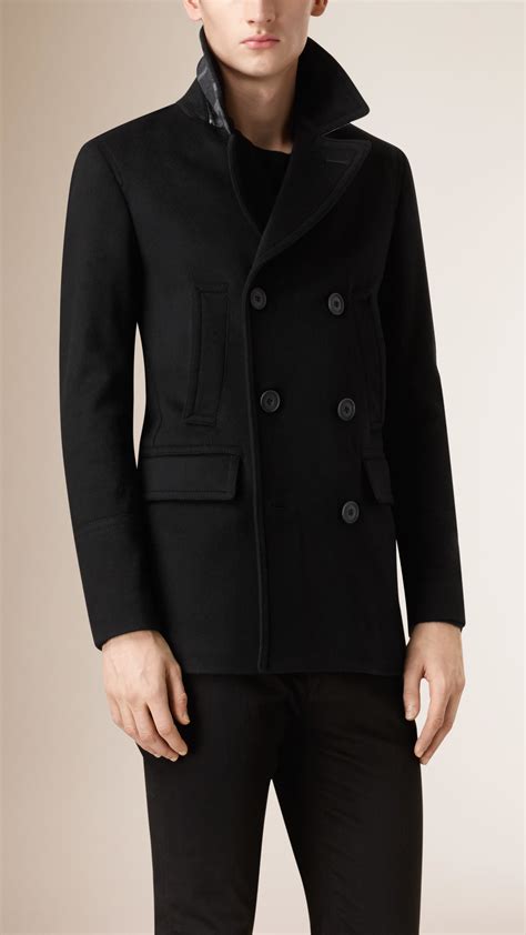 burberry black pea coat mens|burberry men's cashmere overcoat.